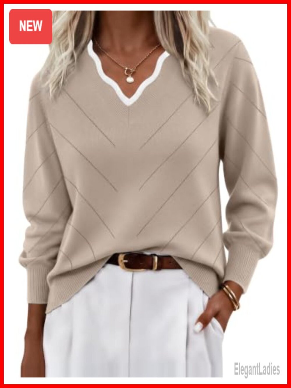 Ekouaer Women's V-Neck Knit Sweater Lightweight Long Sleeve Pullover